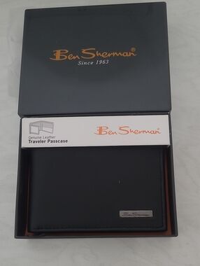 Ben Sherman Men's NWT Black Leather Wallet Slim   Traveler Passcase